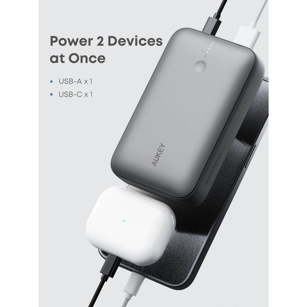 AUKEY Spark Mini 20000mAh Fast Charging Power Bank - nevihtno siva