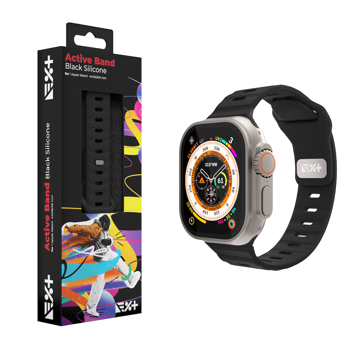 Next One silikonski pašček Active Band za Apple Watch 44/46/49 mm - črna - iSTYLE SI
