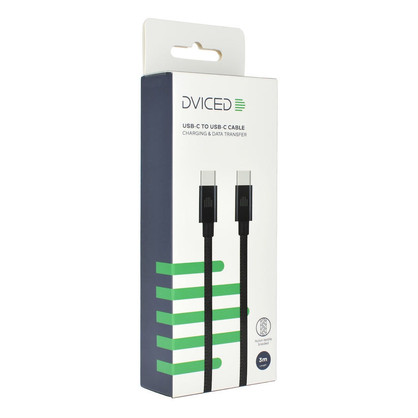 Dviced USB-C na USB-C tkan kabel 3 m - črna - iSTYLE SI