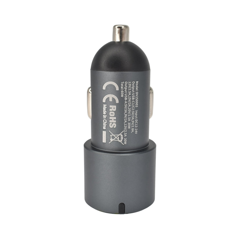 Dviced avtopolnilec 60 W, 1x USB-A, 2x USB-C - siva - iSTYLE SI