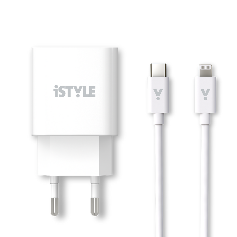 iSTYLE 20 W adapter + USB-C na Lightning kabel - bela - iSTYLE SI