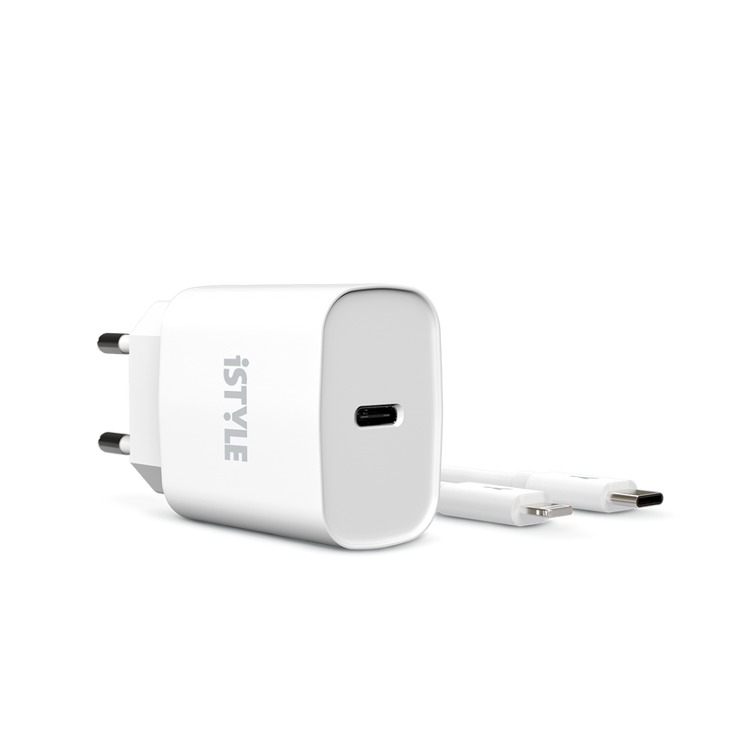 iSTYLE 20 W adapter + USB-C na Lightning kabel - bela - iSTYLE SI