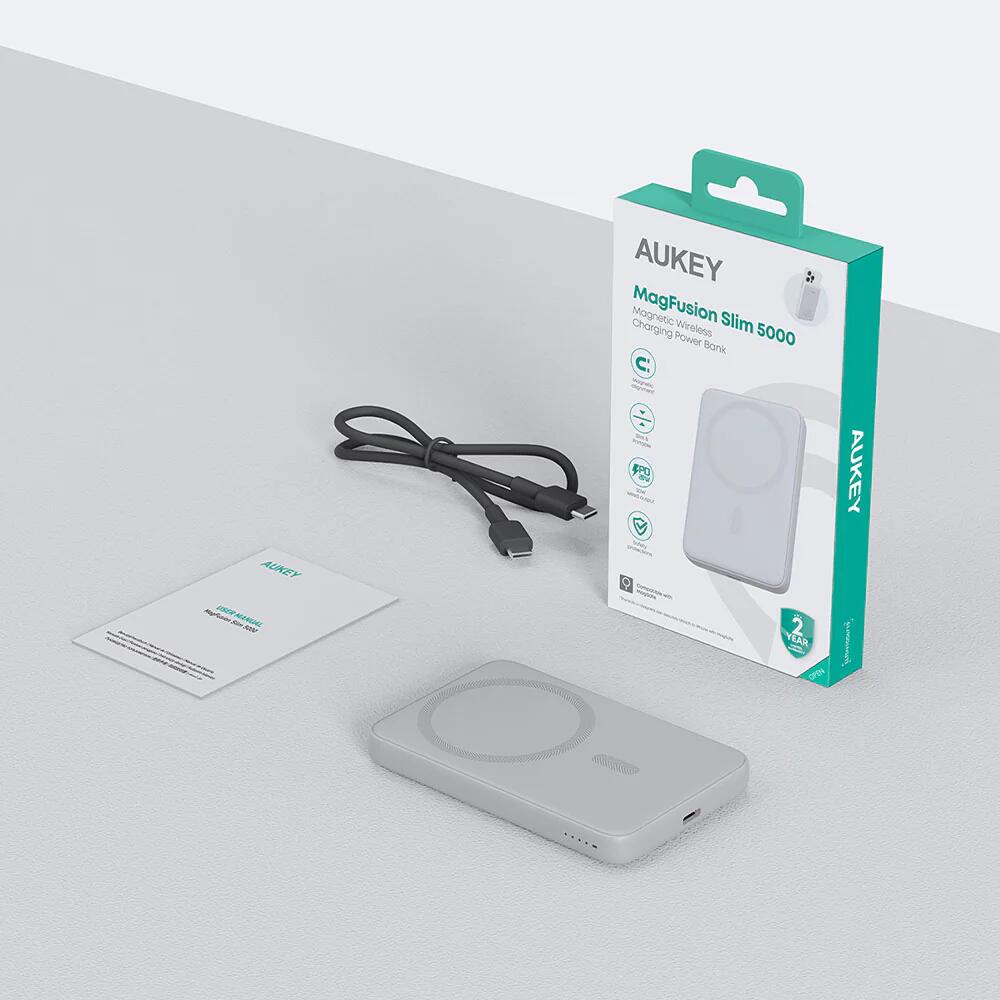 AUKEY 5000 mAh MagSafe Power Bank - ledeno bela