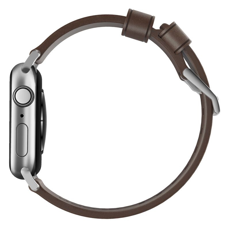 Nomad usnjeni pašček za Apple Watch 44/42 mm - rjava s srebrno zaponko - iSTYLE SI