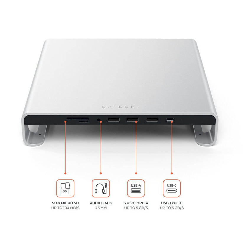 Satechi Aluminum Monitor Stand Hub for iMac - Silver - iSTYLE SI