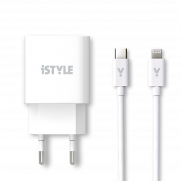 iSTYLE 20 W adapter + USB-C na Lightning kabel  - bela
